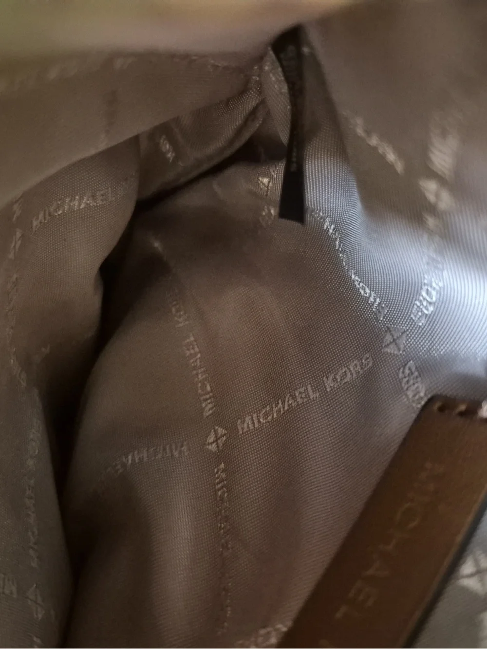 Michael Kors Brown Logo Crossbody Satchel with Tan Trim
